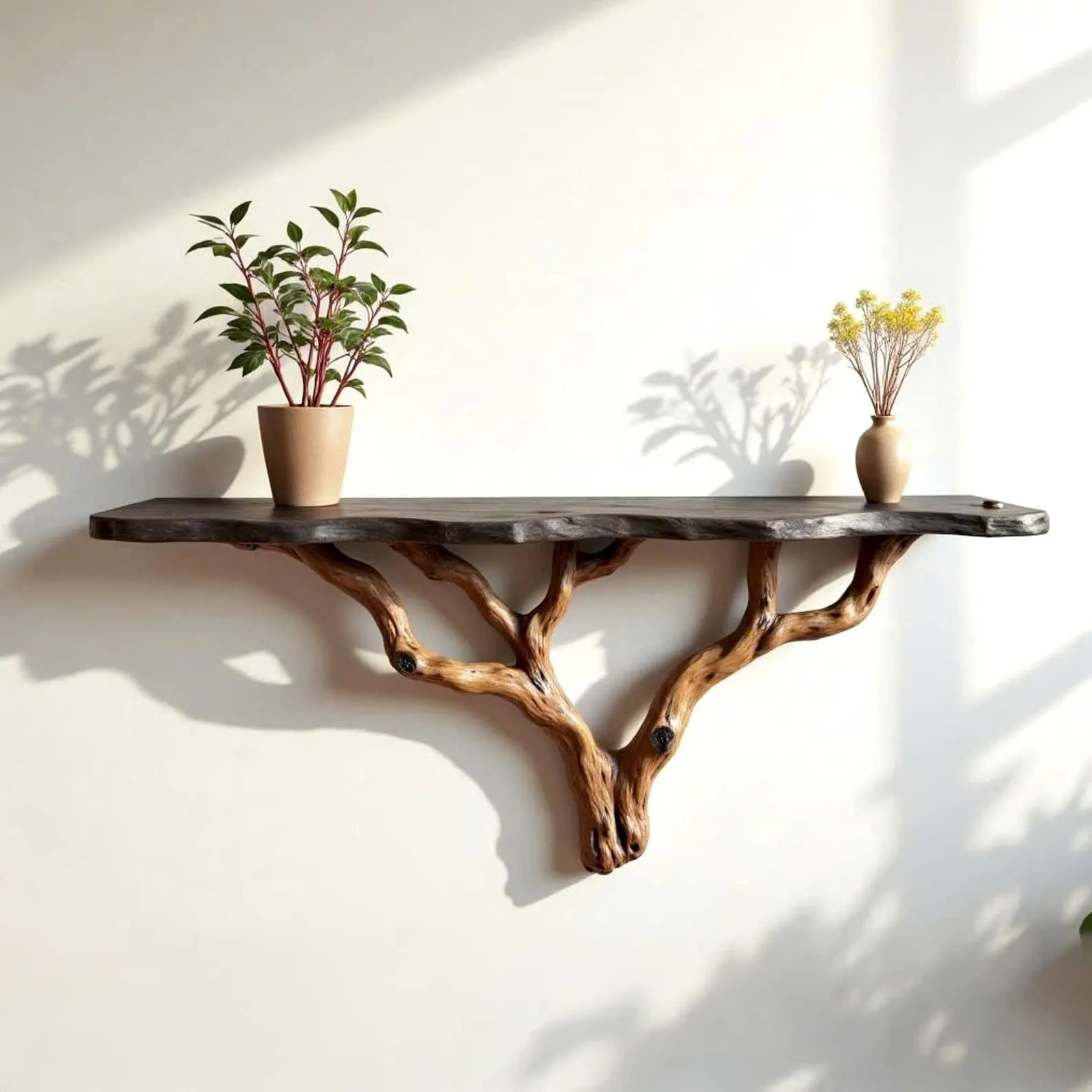 Natural Branch Form Solid Wood Wall Shelf Bookcase For Home Decor