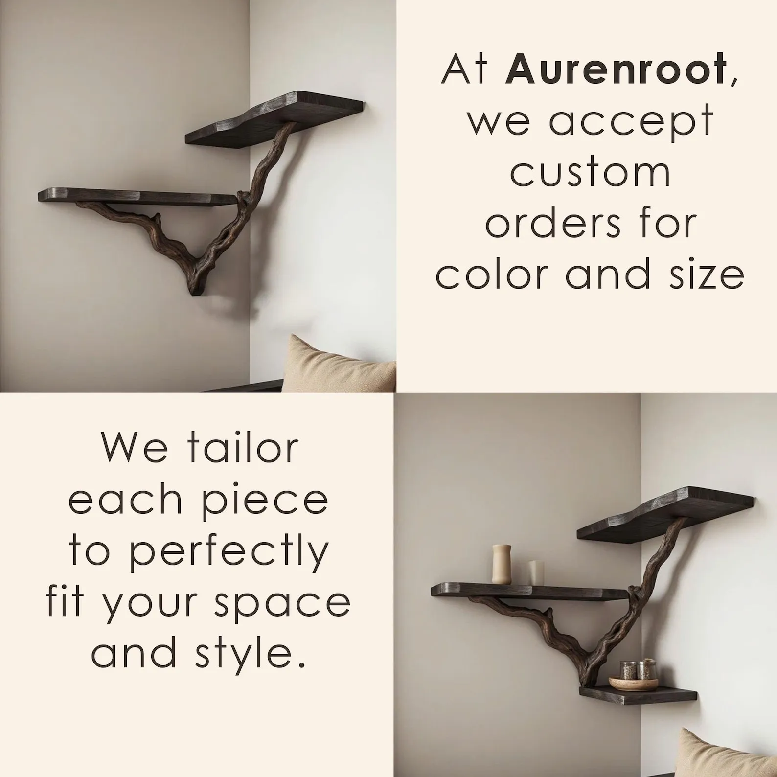 Black Corner Tree Branch Floating Wall Bookcase For Modern Living Room - Image 2