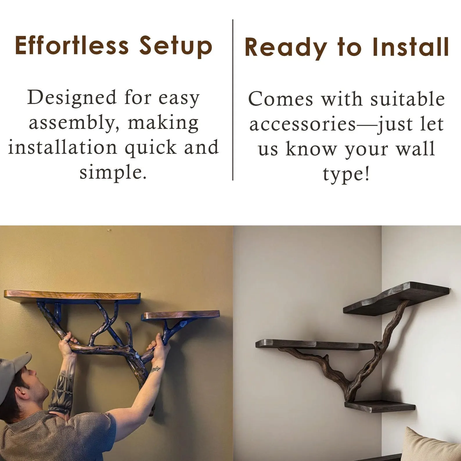 Black Corner Tree Branch Floating Wall Bookcase For Modern Living Room - Image 5