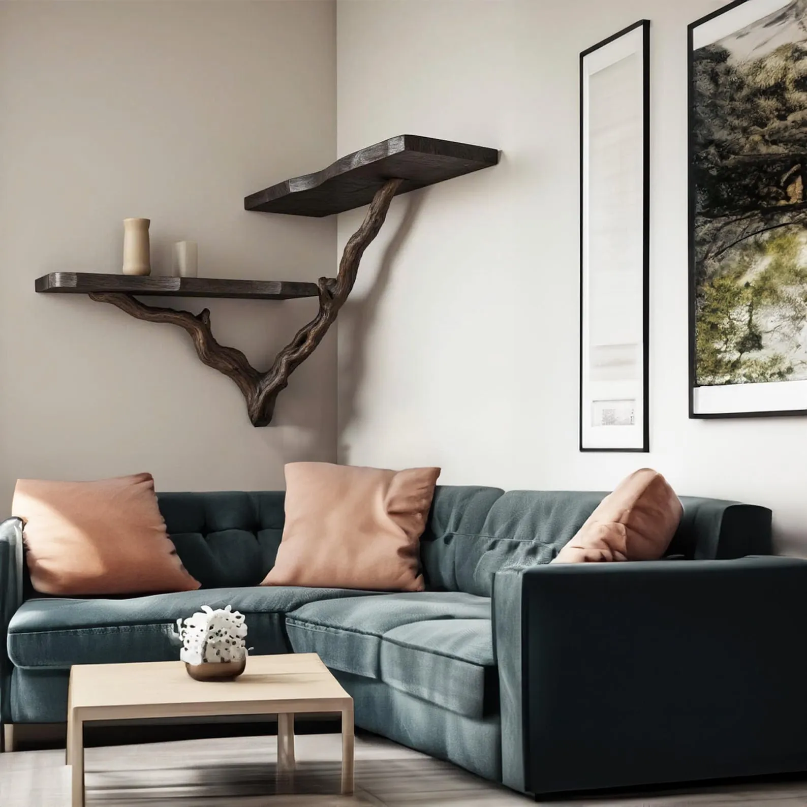 Black Corner Tree Branch Floating Wall Bookcase For Modern Living Room - Image 9