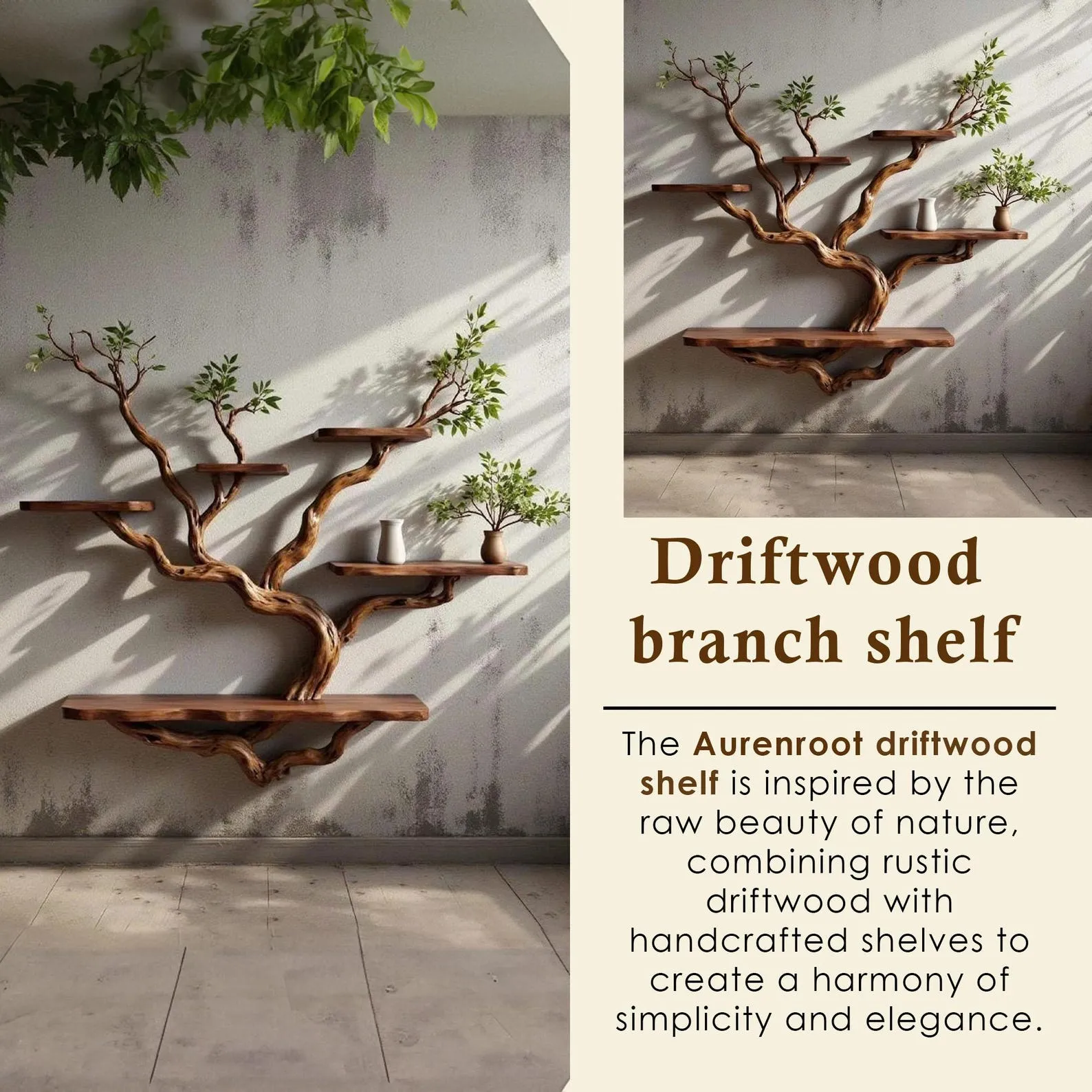Live Edge Driftwood Branch Floating Bookcase Wall Shelf For Housewarming Gifts - Image 5