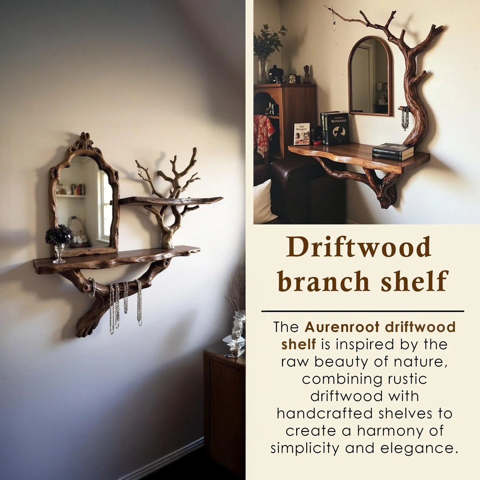 Driftwood Branch Jewelry Tree Wall Shelf And Bookshelf Organizer - Image 3