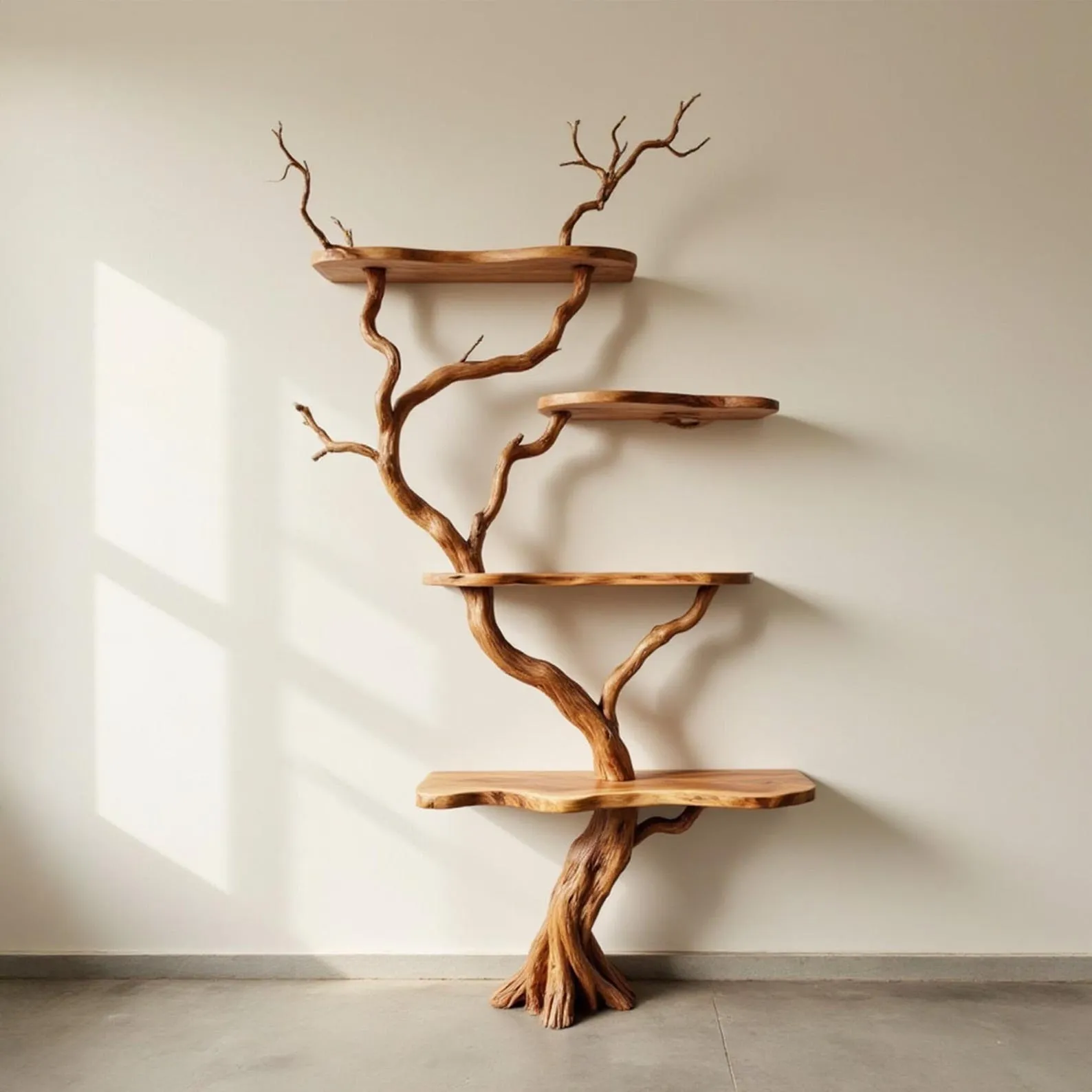 Rustic Driftwood Tree Design Floating Wall Bookcase Unit