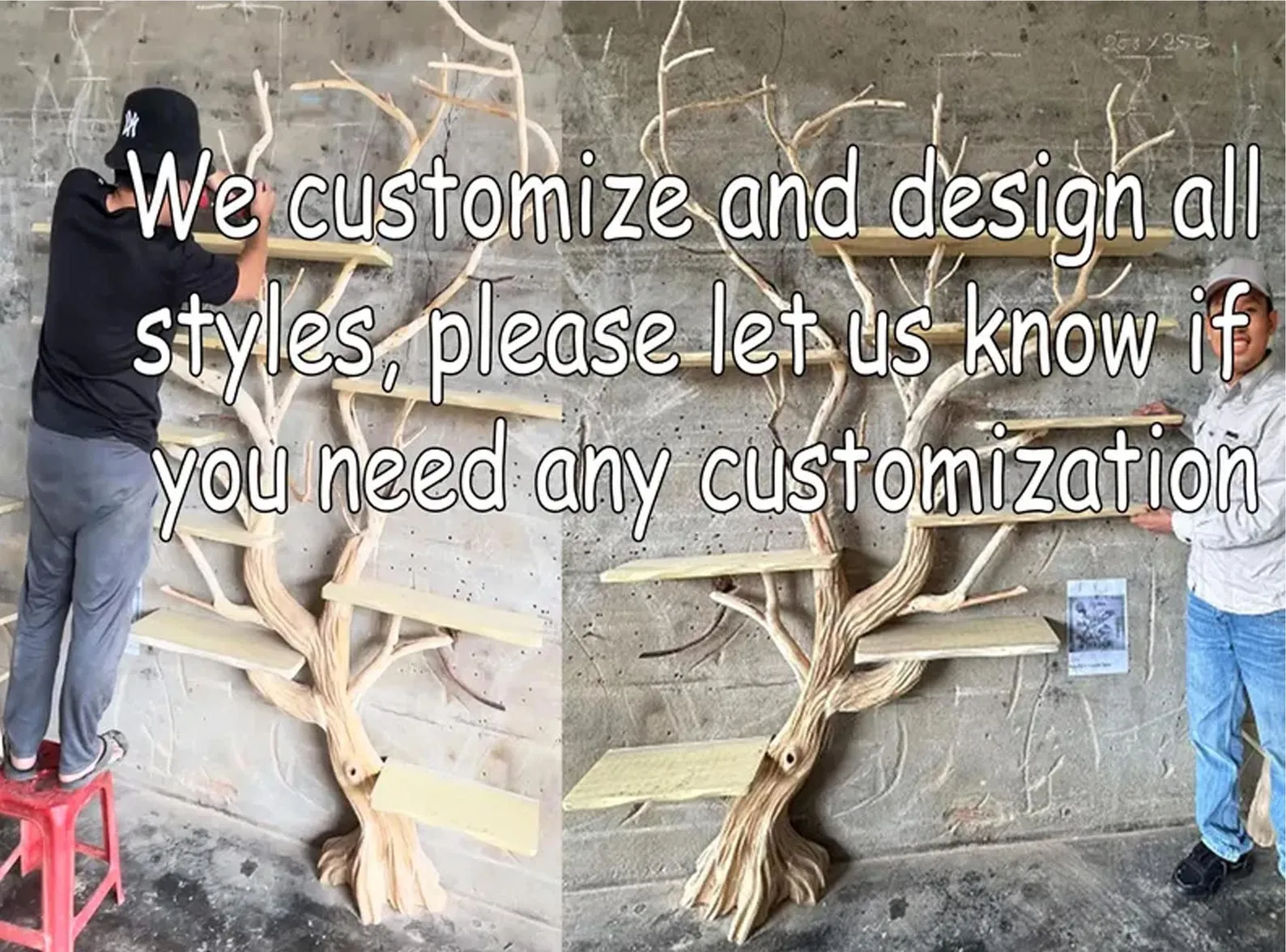 Rustic Driftwood Tree Design Floating Wall Bookcase Unit - Image 3