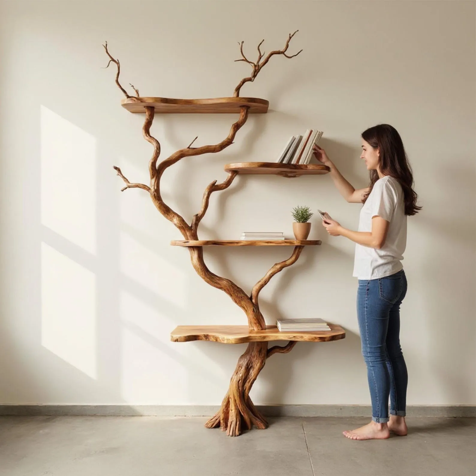 Rustic Driftwood Tree Design Floating Wall Bookcase Unit - Image 4