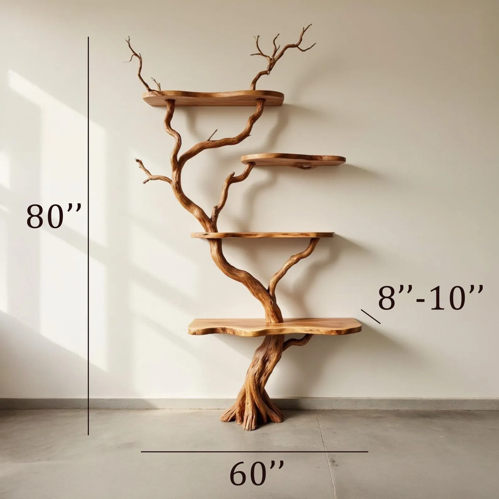 Rustic Driftwood Tree Design Floating Wall Bookcase Unit - Image 7