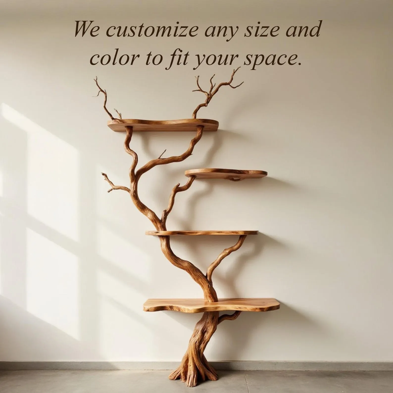 Rustic Driftwood Tree Design Floating Wall Bookcase Unit - Image 8